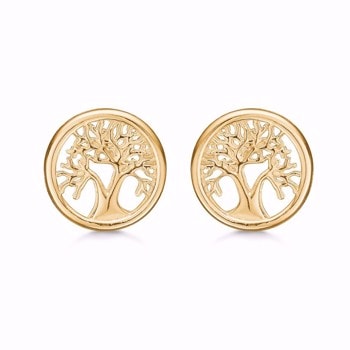 Guld & Sølv design sterling ørestikker, Livets træ med forgyldt overflade, 10 mm